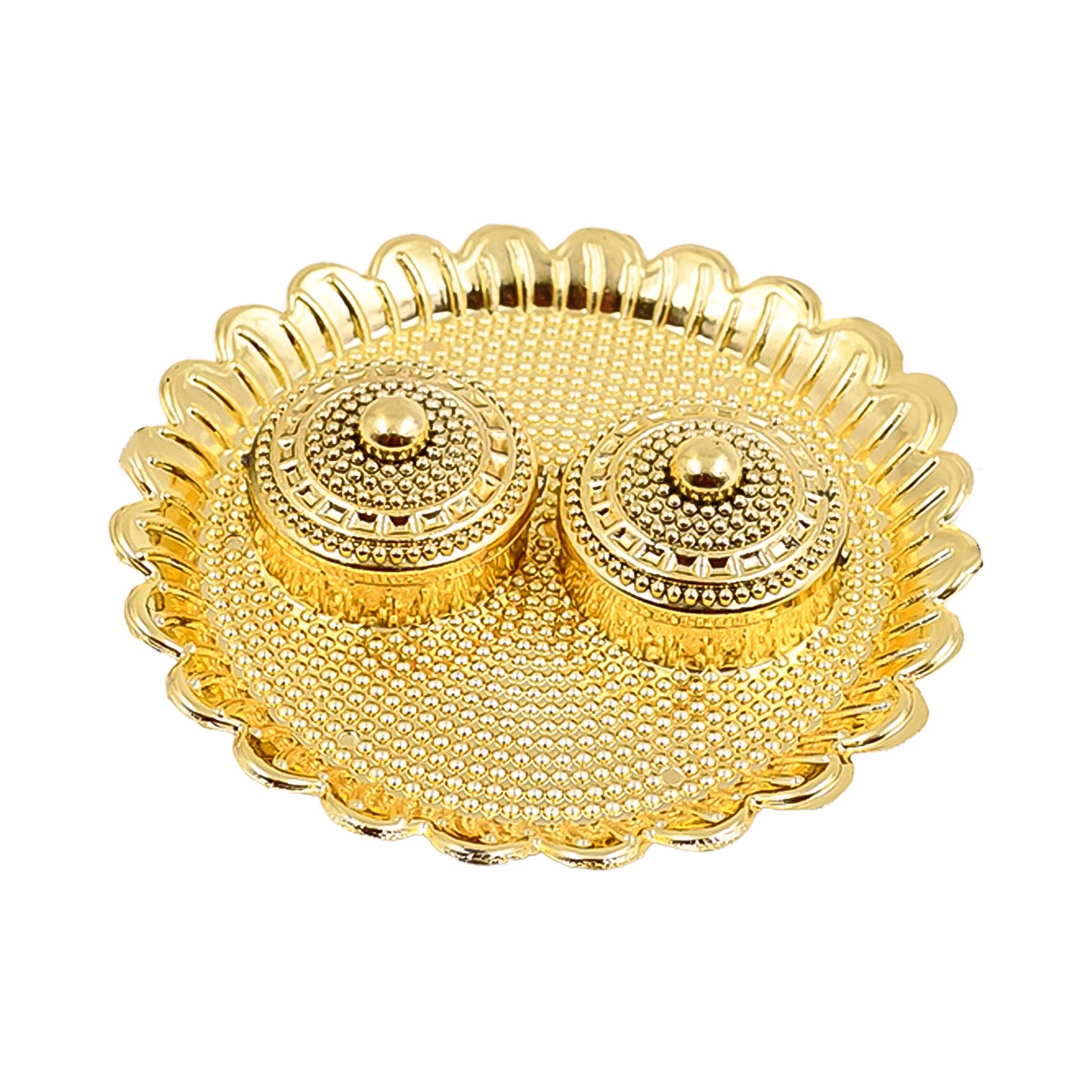 Large round Puja Thali holder with kumkum compartment, made of special PU material by Wukusy for religious offerings.