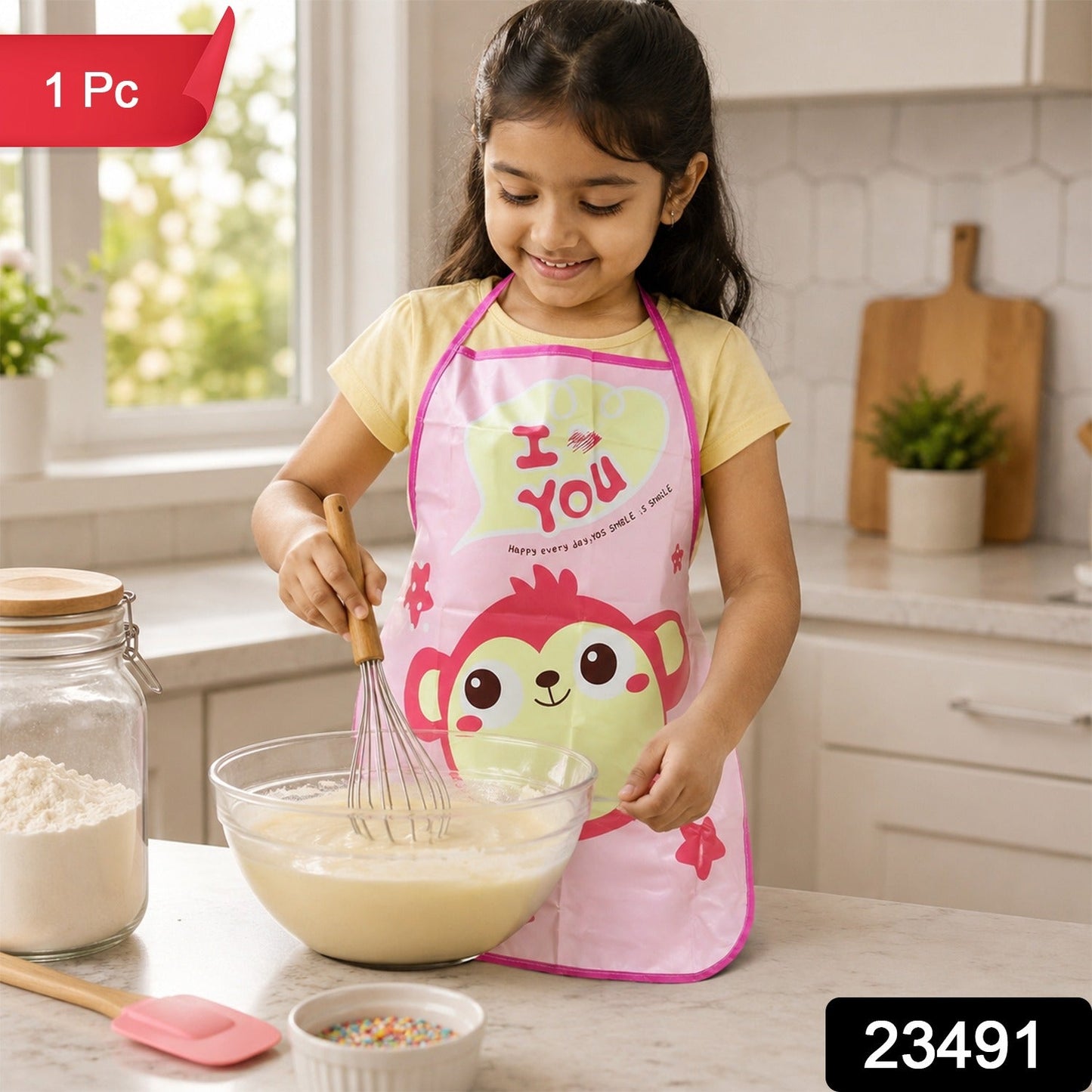 Waterproof Kids Kitchen Apron With Cute Cartoon Print And Adjustable Ties (1 Pc)