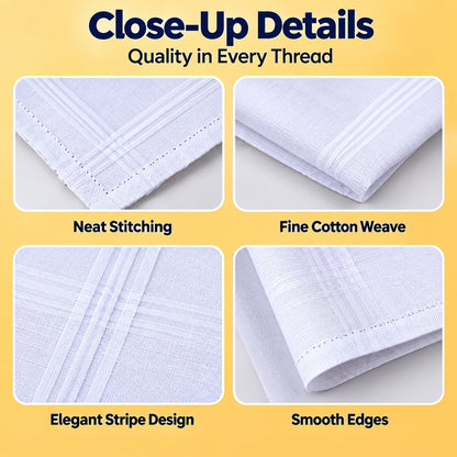 Mens Soft Cotton Handkerchief Rumal With Striped Borders (12 Pc 46x46 Cm)