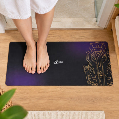 Purple and black gradient bath runner with gold line art design, anti-slip surface, 70x30 cm, by Wukusy