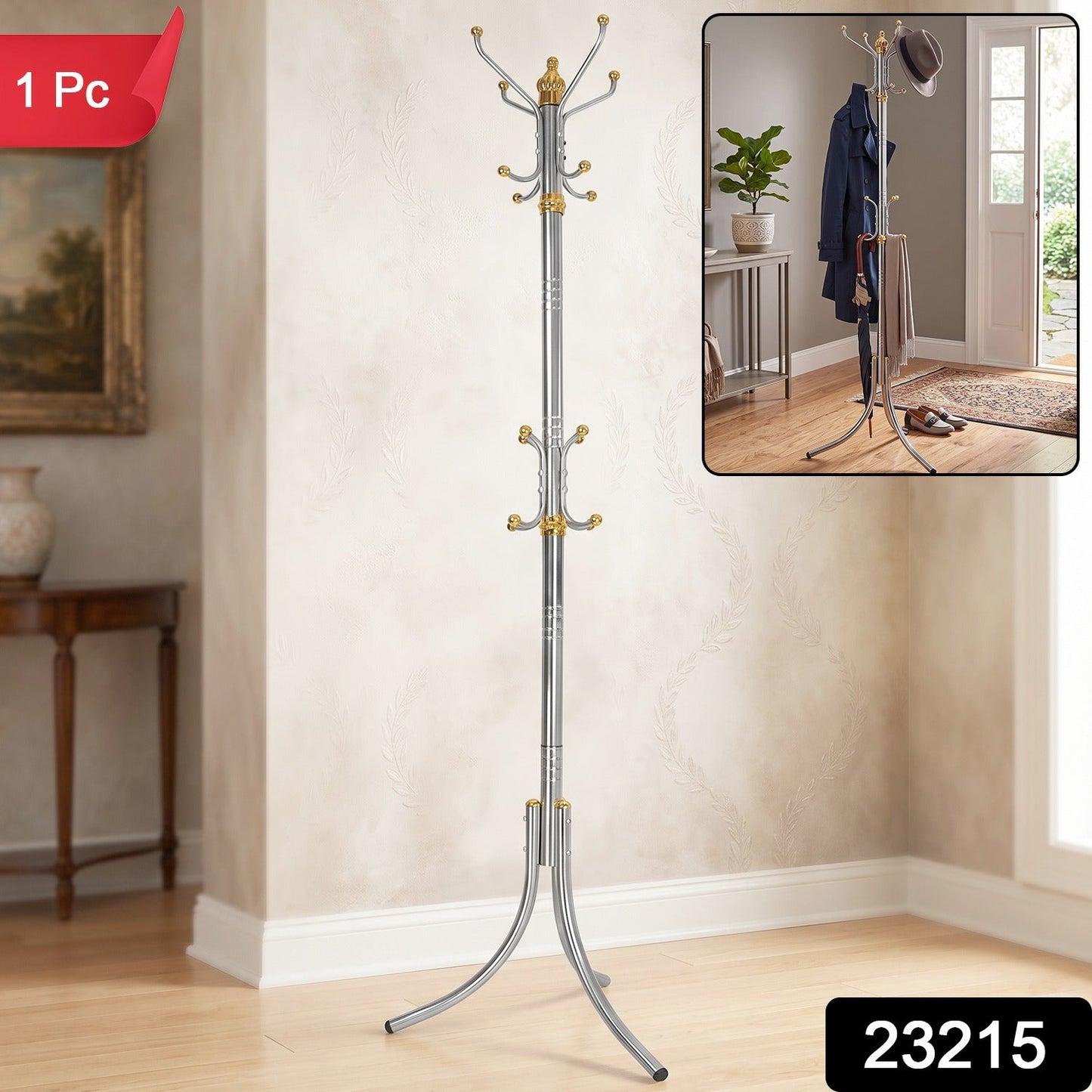 Metal Floor Standing Coat Rack Clothes Hanger Stand With Multi Hooks (1 Pc)