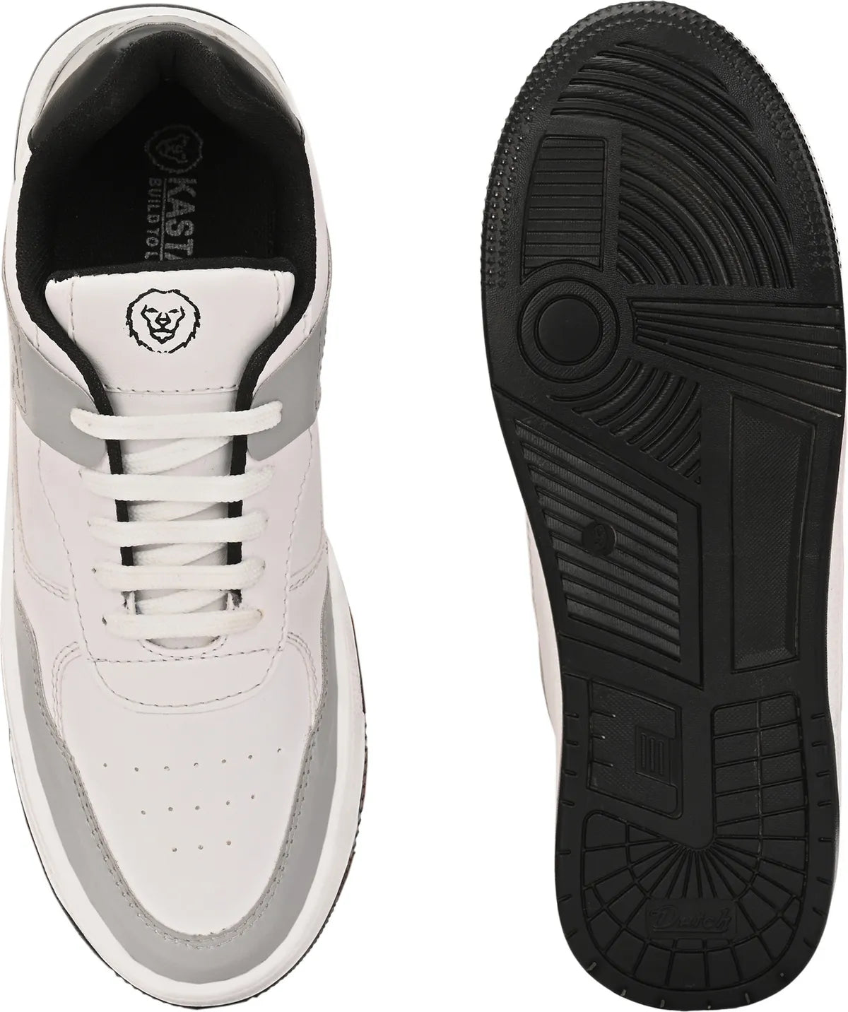 KASTAVA Premium Everyday Egde Casual Sneakers For Men (White-Grey): Size-7