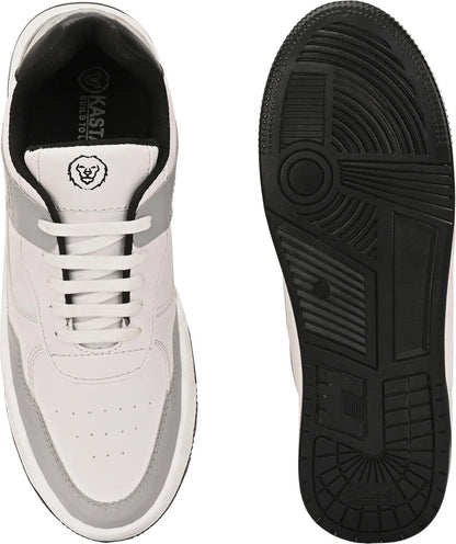 KASTAVA Premium Everyday Egde Casual Sneakers For Men (White-Grey): Size-7