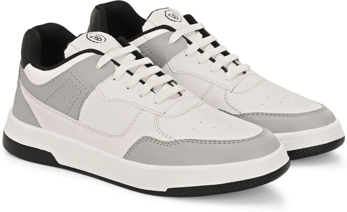 KASTAVA Premium Everyday Egde Casual Sneakers For Men (White-Grey): Size-7
