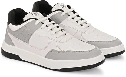 KASTAVA Premium Everyday Egde Casual Sneakers For Men (White-Grey): Size-7