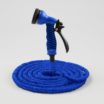 Wukusy 50 ft expandable garden hose pipe with spray gun and nozzle for washing cars, bikes, and watering gardens.