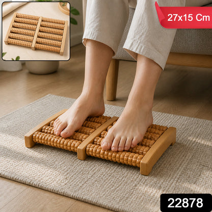 Manual Wooden Dual Foot Roller Massager With Textured Rollers For Home (1 Piece)