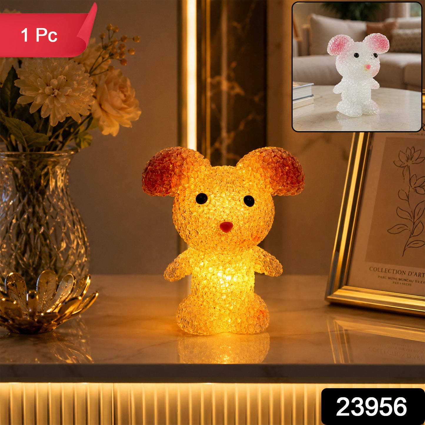 Wukusy cartoon mouse-shaped LED night lamp with crystal texture emitting warm glow, ideal for children's bedroom decor.