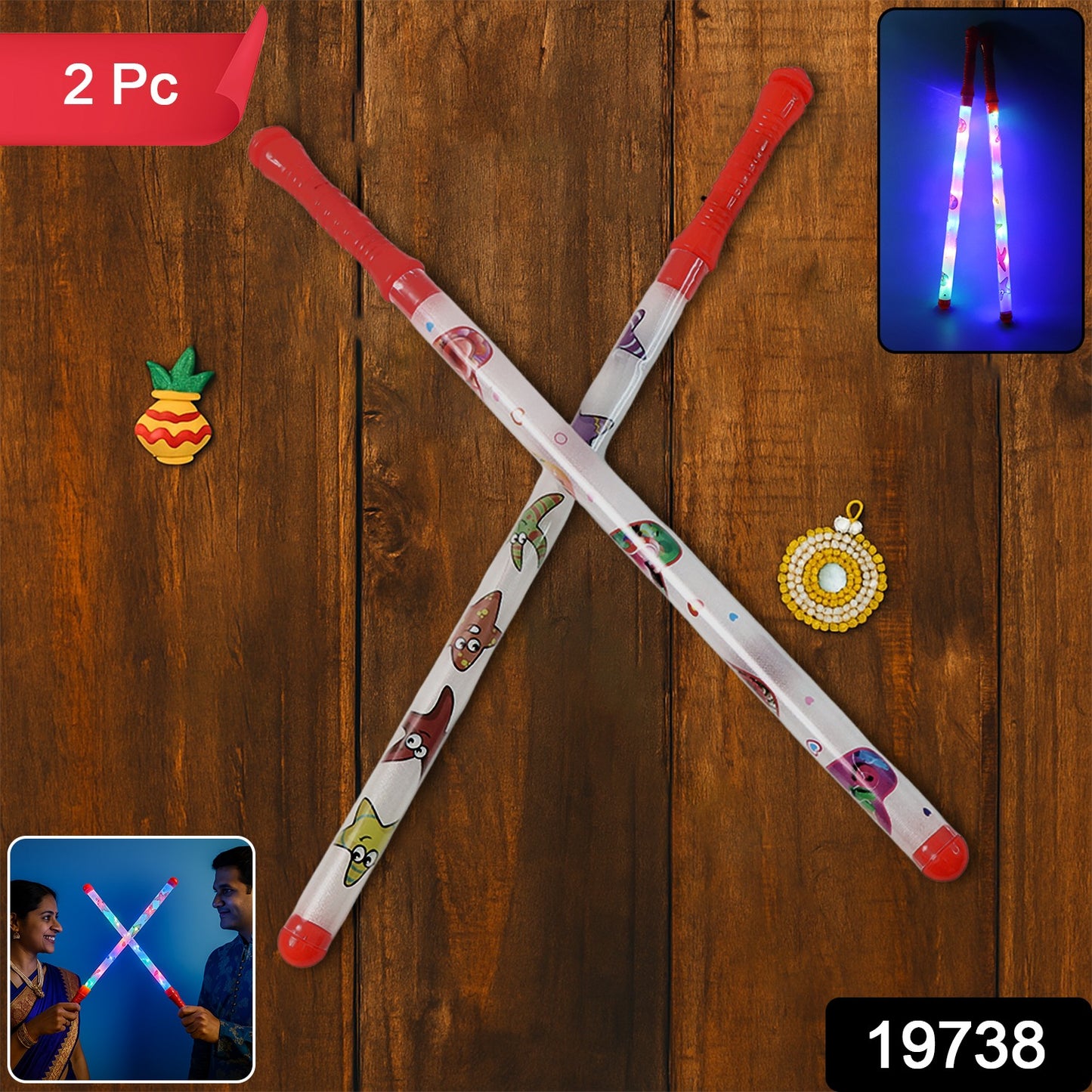 2 Piece Led Dandiya Sticks Set  Color Changing Light-up
