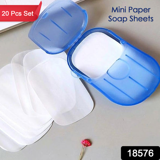 Wukusy portable travel paper soap sheets in a mini box, 20 mixed color sheets for easy hand cleaning on the go.