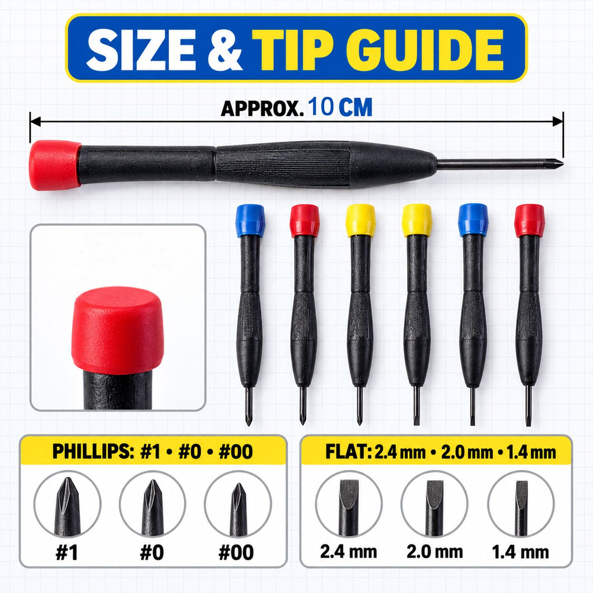 Wukusy six-piece precision screwdriver hand tool kit for electronics and small repairs, featuring small screwdrivers with colorful handles.