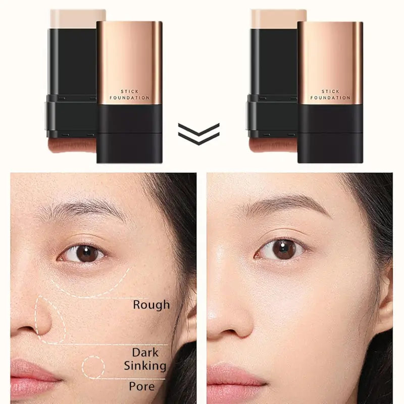 2 in 1 Luxury Anti-Wrinkle Foundation Stick, Long-Lasting Double Head Foundation Make Up Stick with Brush, (Natural, 1 PCS)