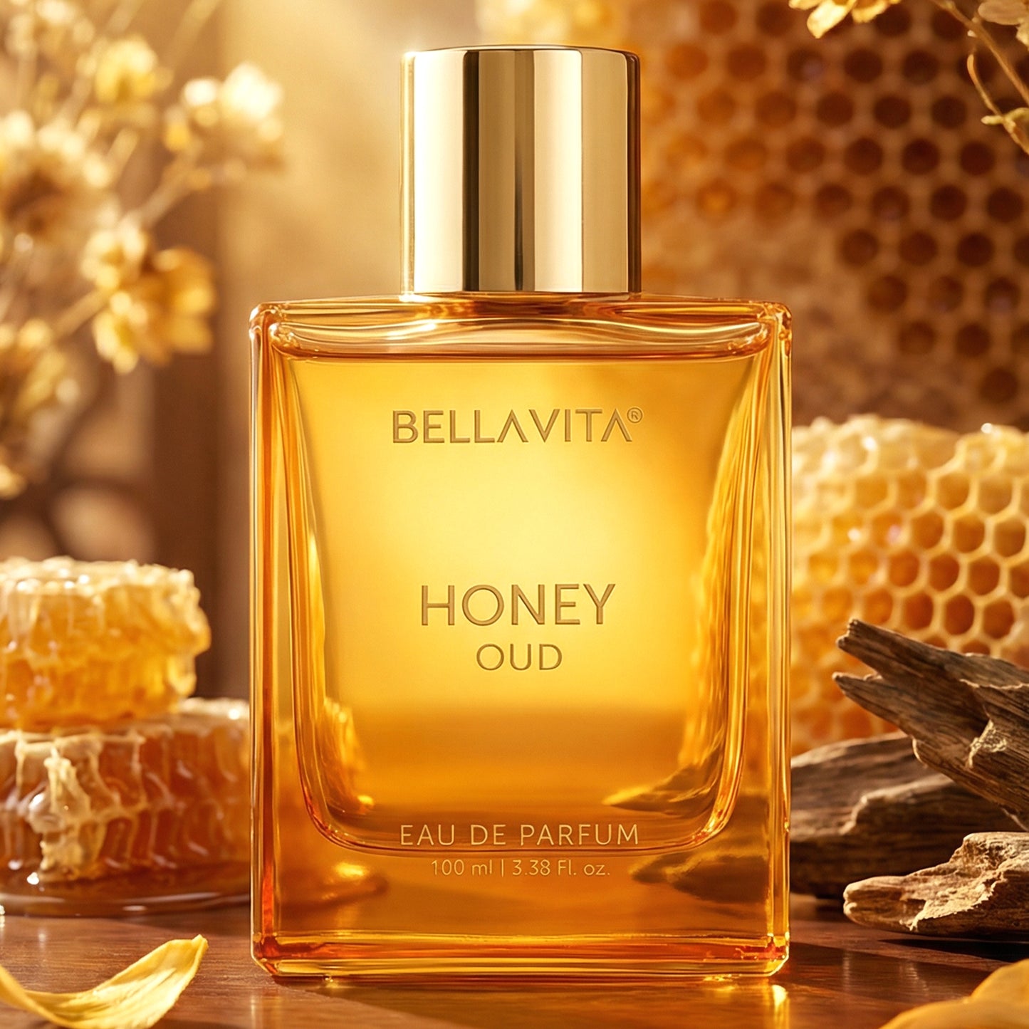 Wukusy Bellavita Premium Honey Oud Perfume 100ml bottle with elegant packaging and rich honey oud fragrance.