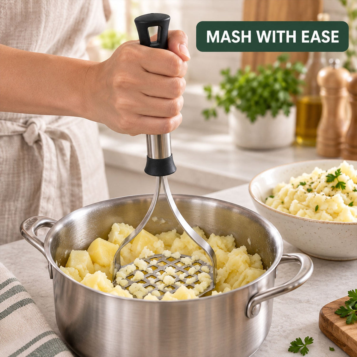 Wukusy Apex stainless steel potato masher with grip handle for pav bhaji, single piece