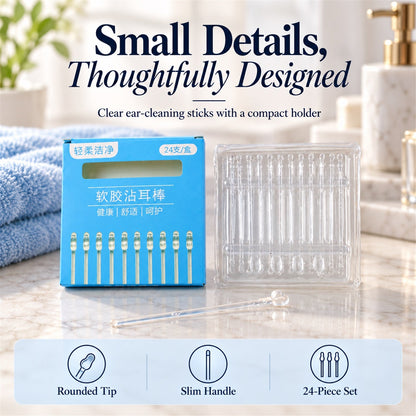 Silicone Ear Cleaning Sticks With Compact Holder For Personal Care (24 Pc)