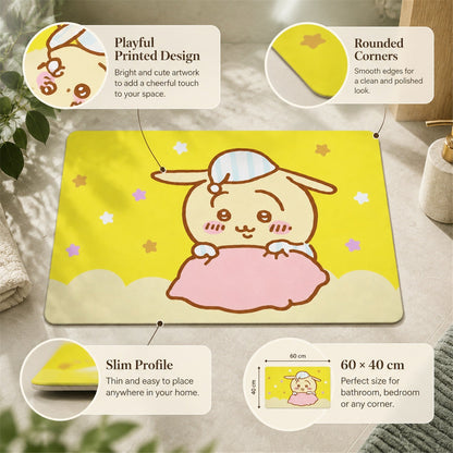 Wukusy absorbent bathroom mat with cute cartoon bunny print, quick-drying 60x40 cm, soft and plush for bathroom comfort