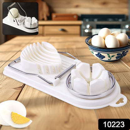 Wukusy 2-in-1 egg slicer and cutter for hard boiled eggs, plastic kitchen tool with stainless steel blades, suitable for home cooking.