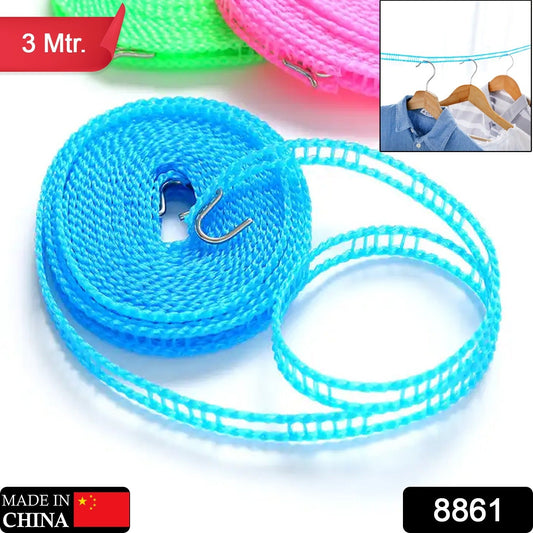 Wukusy 3-meter windproof nylon clothesline with hooks, ideal for indoor outdoor drying, camping, and laundry storage.