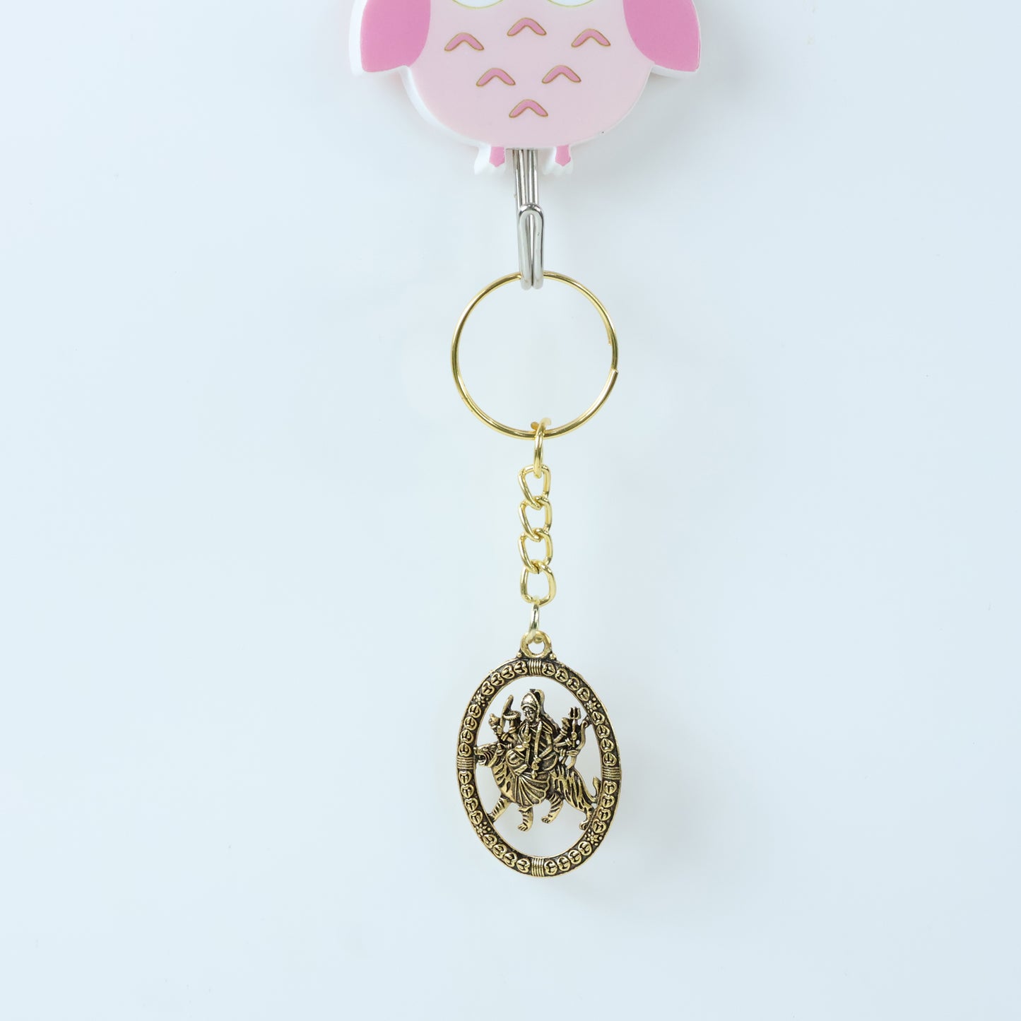 Maa Durga Oval Frame Golden Keychain (1 Pc)
