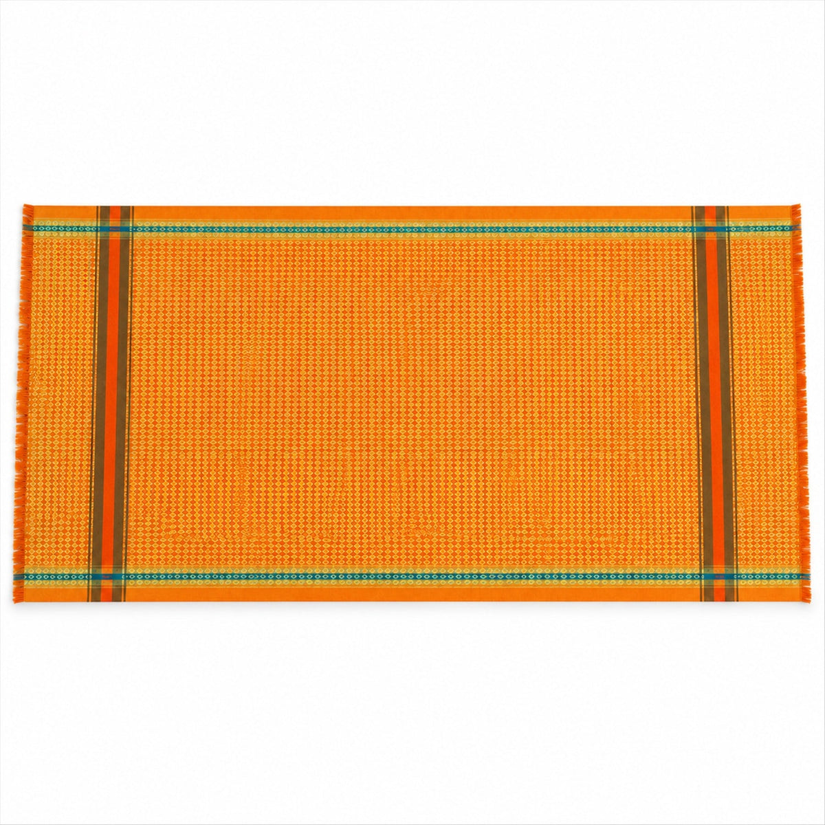 Wukusy diamond pattern shawl with striped borders, 151x77 cm, showcasing intricate ethnic design and elegant drape.