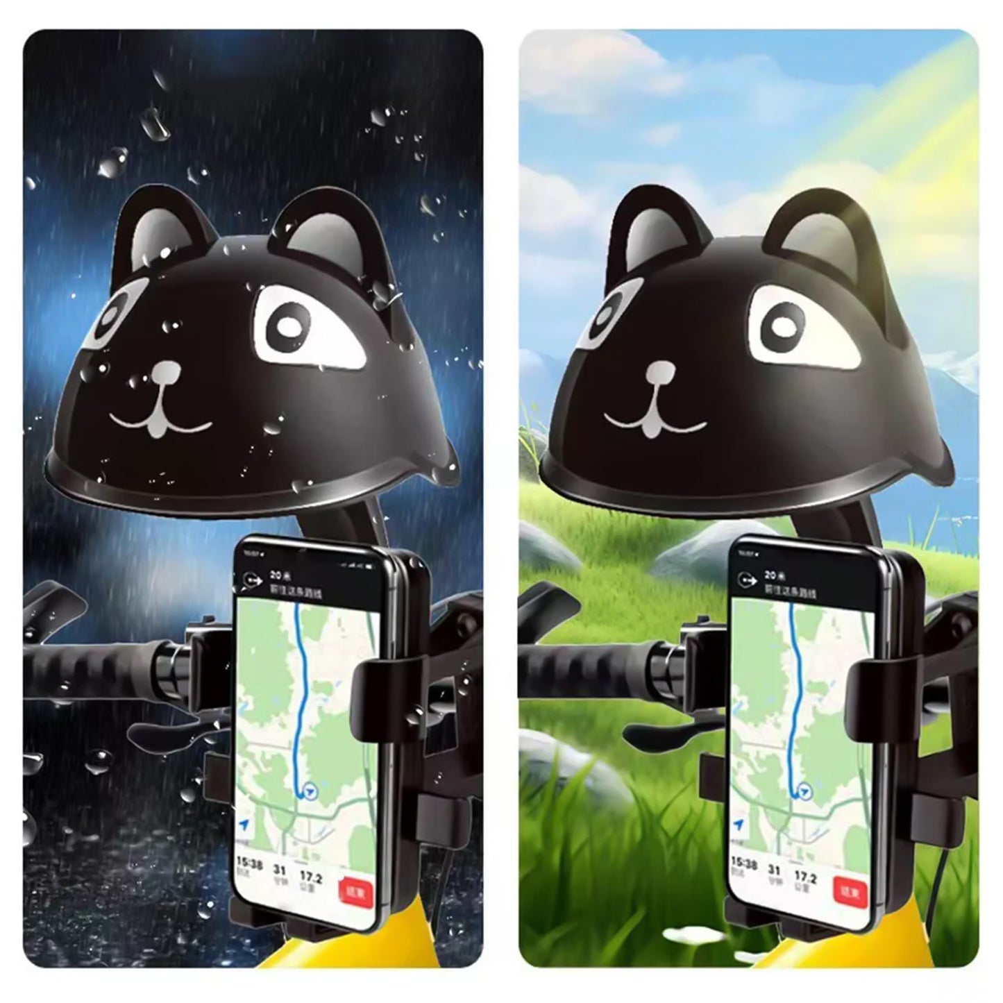 Wukusy sun visor for handlebar with phone holder, bicycle and motorcycle mobile accessory, protects screen from sun glare.