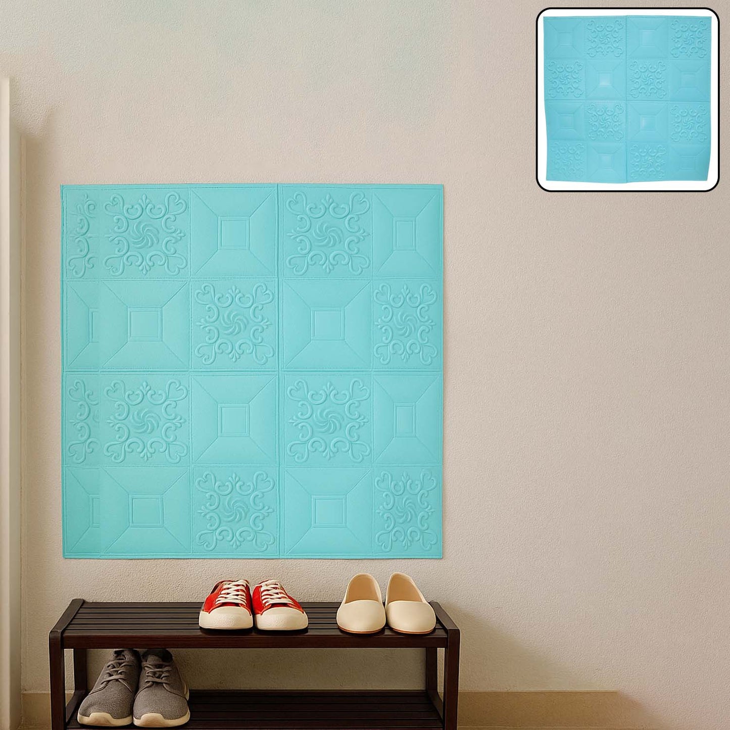 3D foam wallpaper sticker panel by Wukusy, 70x70 cm, showing textured geometric design for wall decoration.