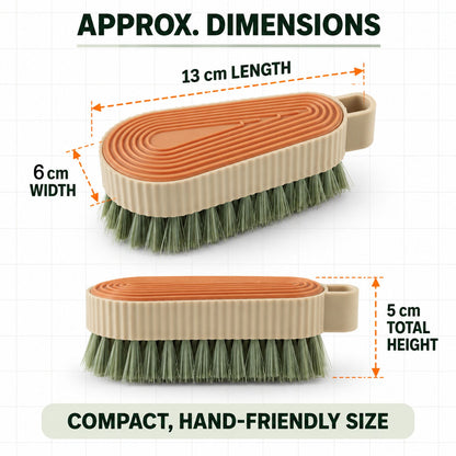 Wukusy multipurpose cleaning brush with textured grip, suitable for shoes and tiles, shown in close-up image.