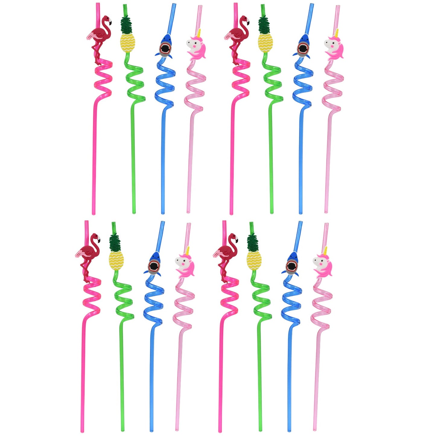 Set of 12 colorful reusable plastic children's straws from Wukusy, featuring playful mix designs for kids' drinks.