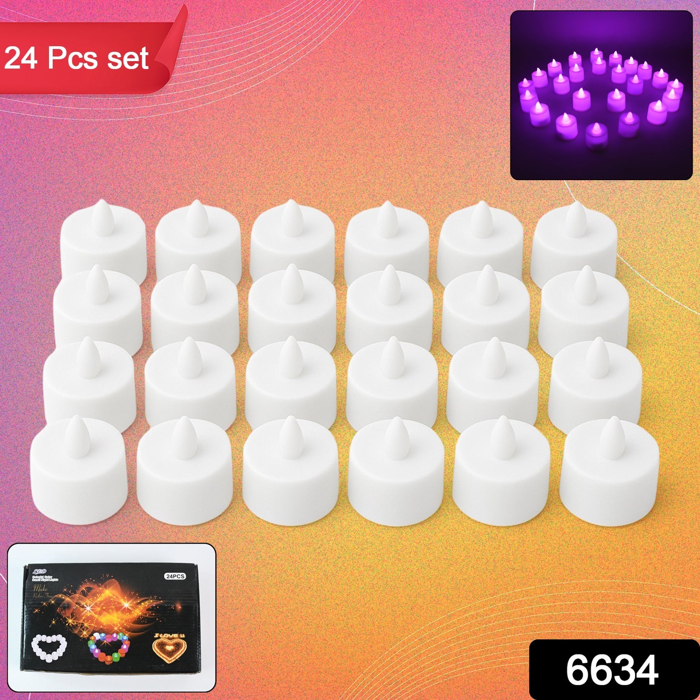 Set of 24 Wukusy flameless LED tealights in smokeless plastic, ideal for home decor and safe candlelight ambiance