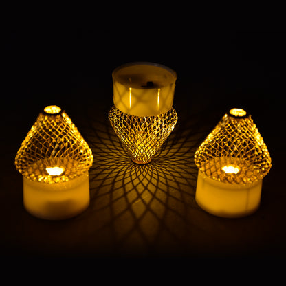 Set of 12 Wukusy flameless LED decorative candles with acrylic tea light covers, ideal for home decor, parties, and festive events.