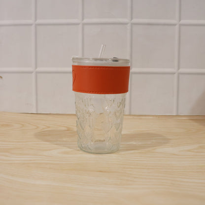 Glass Drinking Tumbler With Lid Transparent Water Juice Glass For Home (1 Pc)