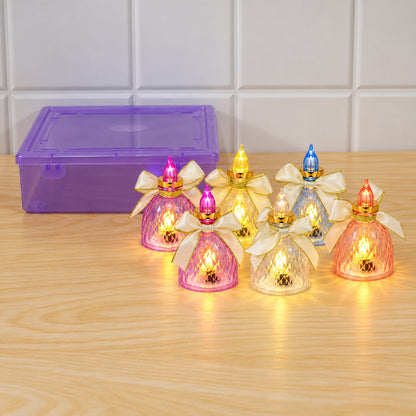Set of six decorative flameless LED candle lights with bows by Wukusy, ideal for home decor and cozy ambiance.