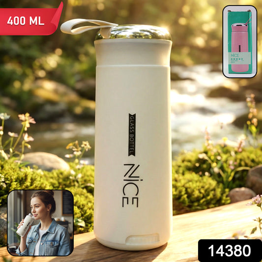 Premium White Glass Water Bottle (1 Pc 400 Ml)