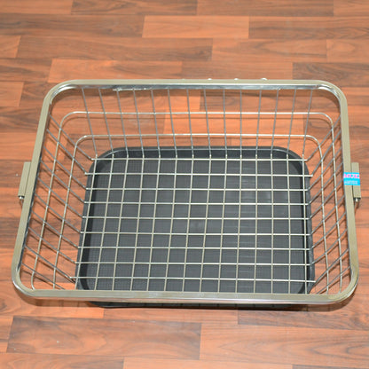Wukusy stainless steel dish drainer rack with drip tray for drying plates, utensils, and kitchenware in a home kitchen setting.