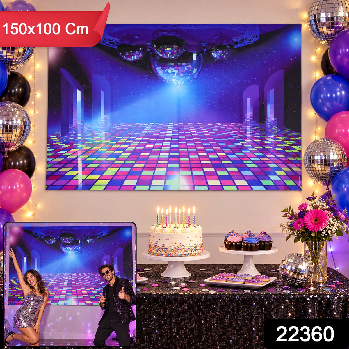 Disco Dance Floor Print Backdrop Curtain For Birthday Party Photos (150x100 Cm)