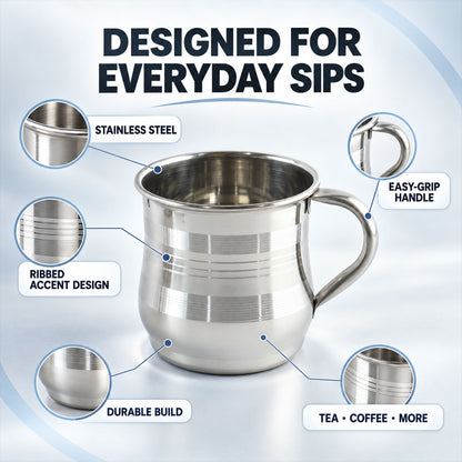 Wukusy stainless steel tea and coffee cups with handles, 6-piece set, 175 ml each