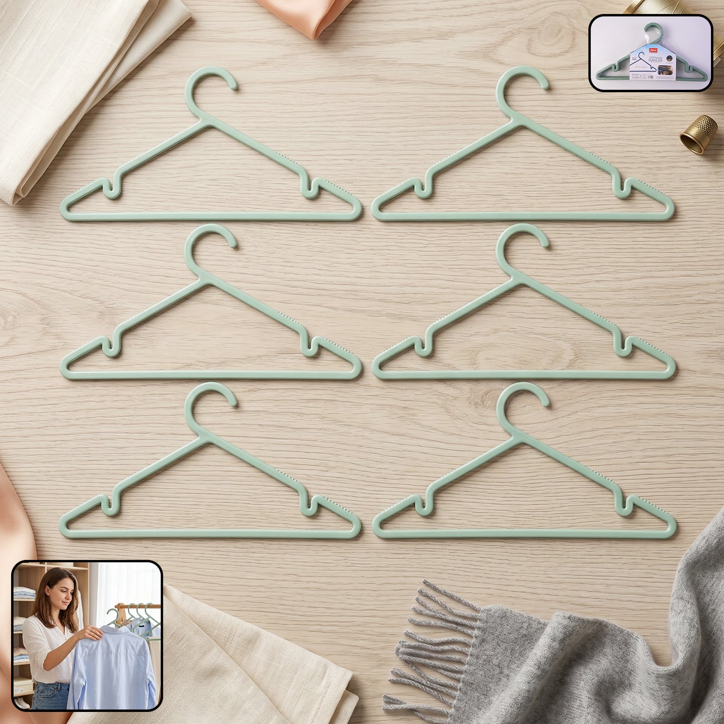 Apex Gripi Cloth Hanger Durable Plastic Clothes Hangers For Wardrobe (6 Pc)