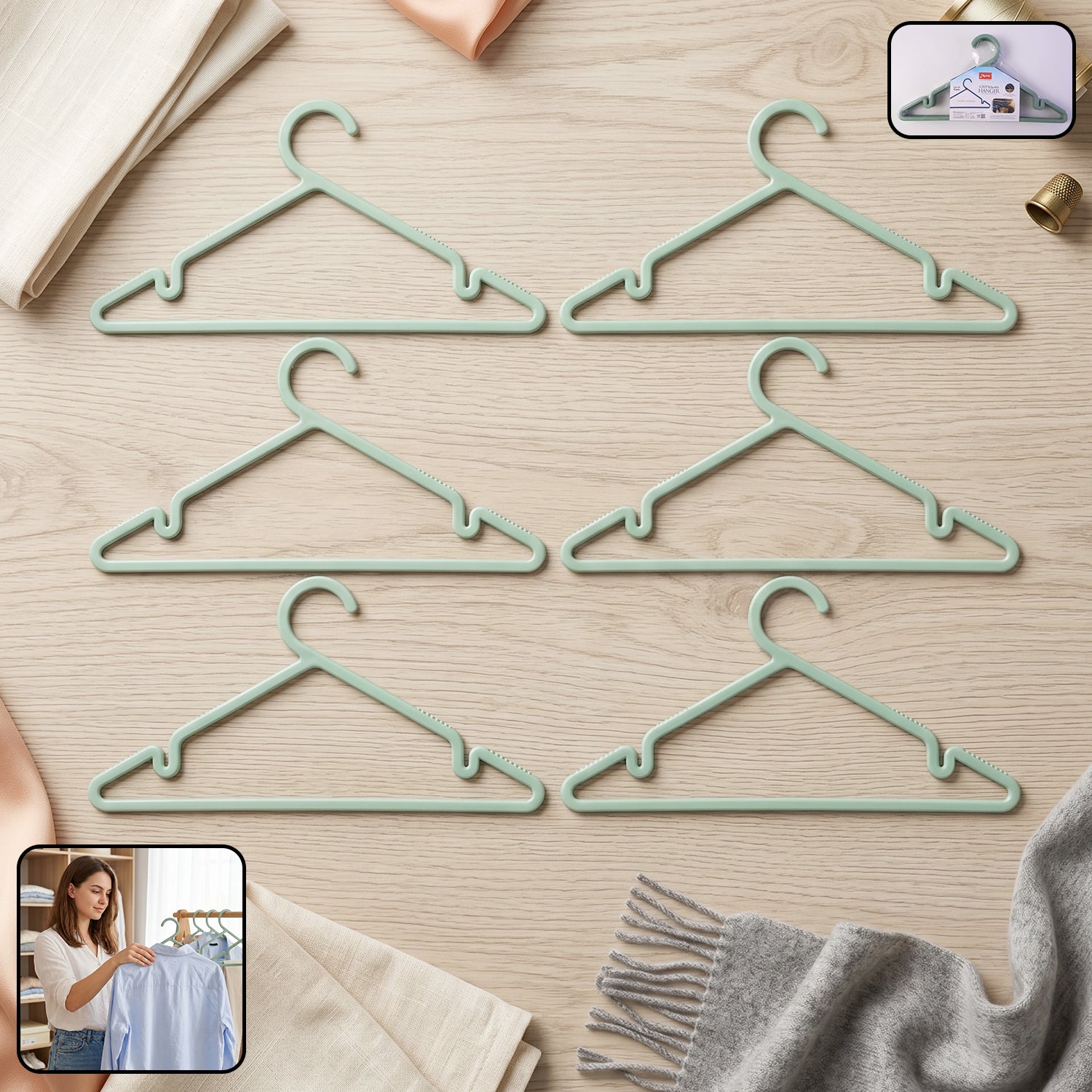 Apex Gripi Cloth Hanger Durable Plastic Clothes Hangers For Wardrobe (6 Pc)
