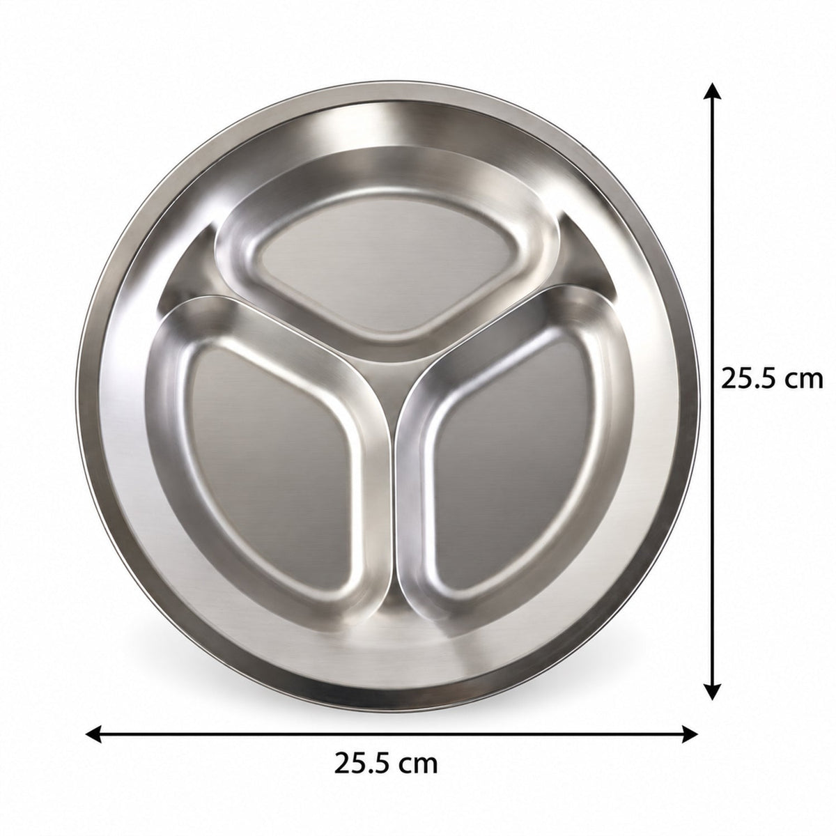 Wukusy stainless steel 3-compartment plate for meals and snacks, 25.5x25.5 cm, with separate sections for different foods