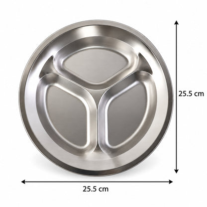 Wukusy stainless steel 3-compartment plate for meals and snacks, 25.5x25.5 cm, with separate sections for different foods