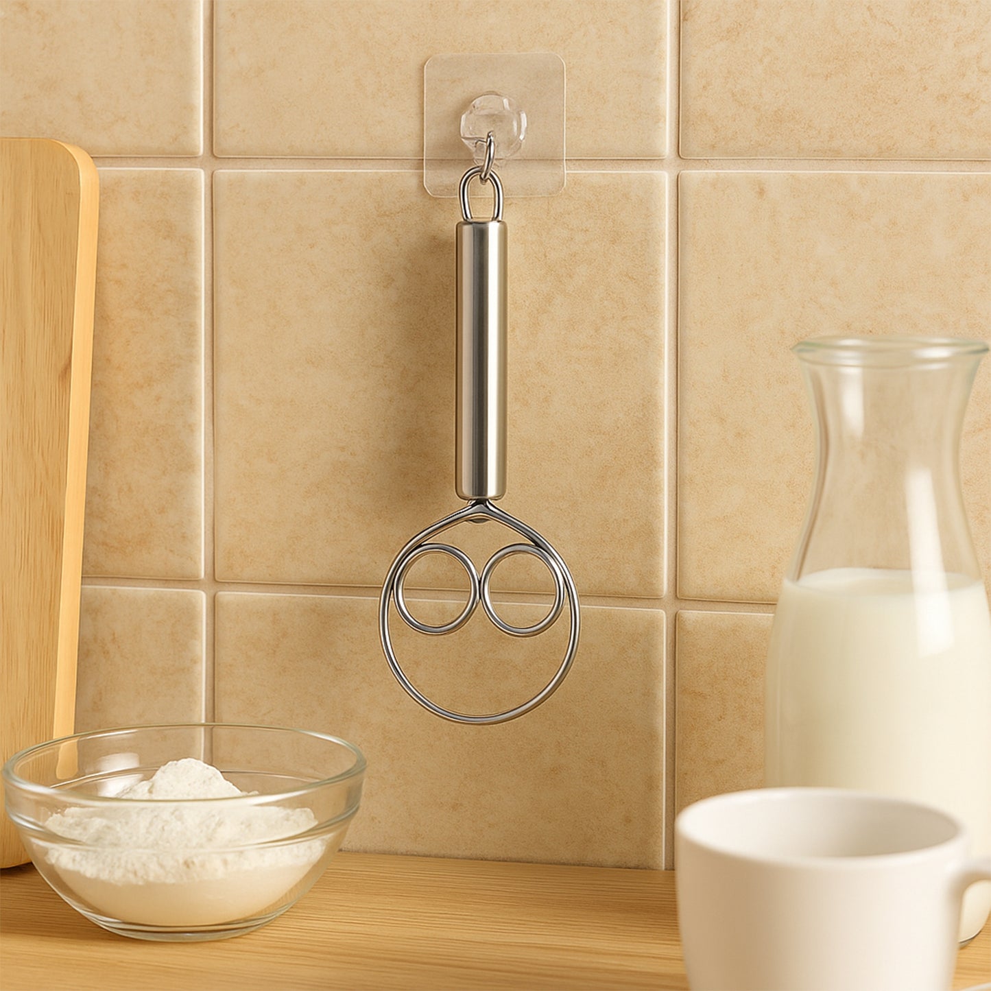 Two stainless steel spiral hand whisks from Wukusy, 2-piece set, ideal for mixing and whisking in home and kitchen cooking tasks.