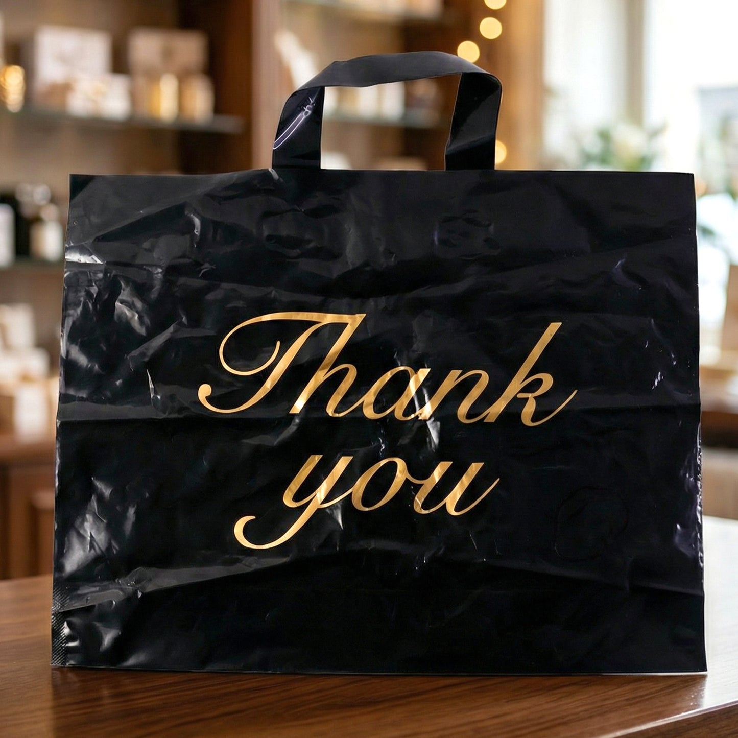 Wukusy premium thank you printed carry bag with handles, 25.34 cm, featuring thank you message and decorative design.