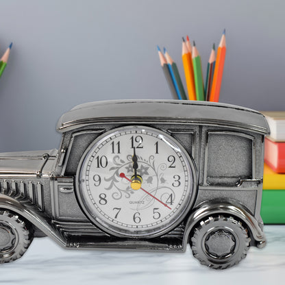 Wukusy car model clock pen holder made of ABS, featuring an alarm clock, ideal for office desk or bedroom decor and organization