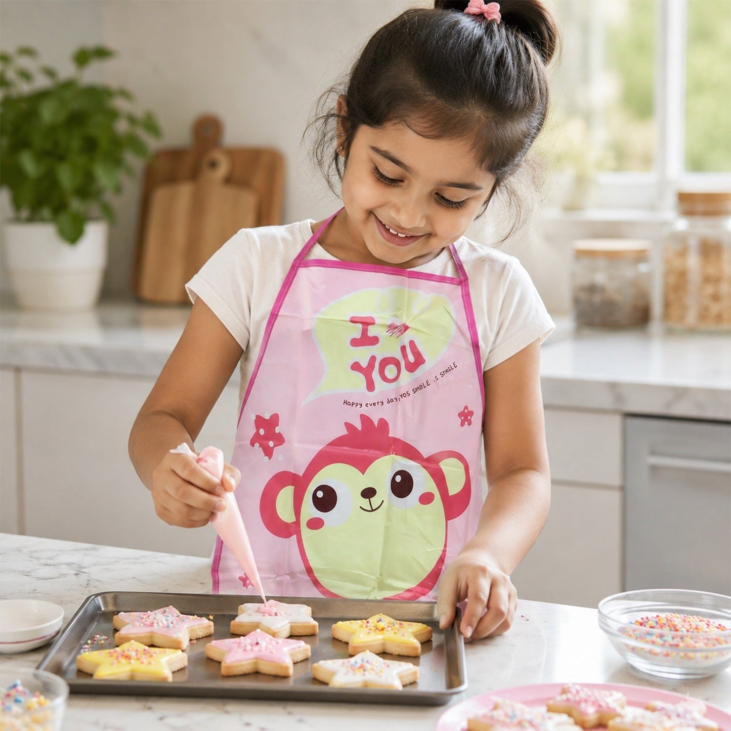 Waterproof Kids Kitchen Apron With Cute Cartoon Print And Adjustable Ties (1 Pc)