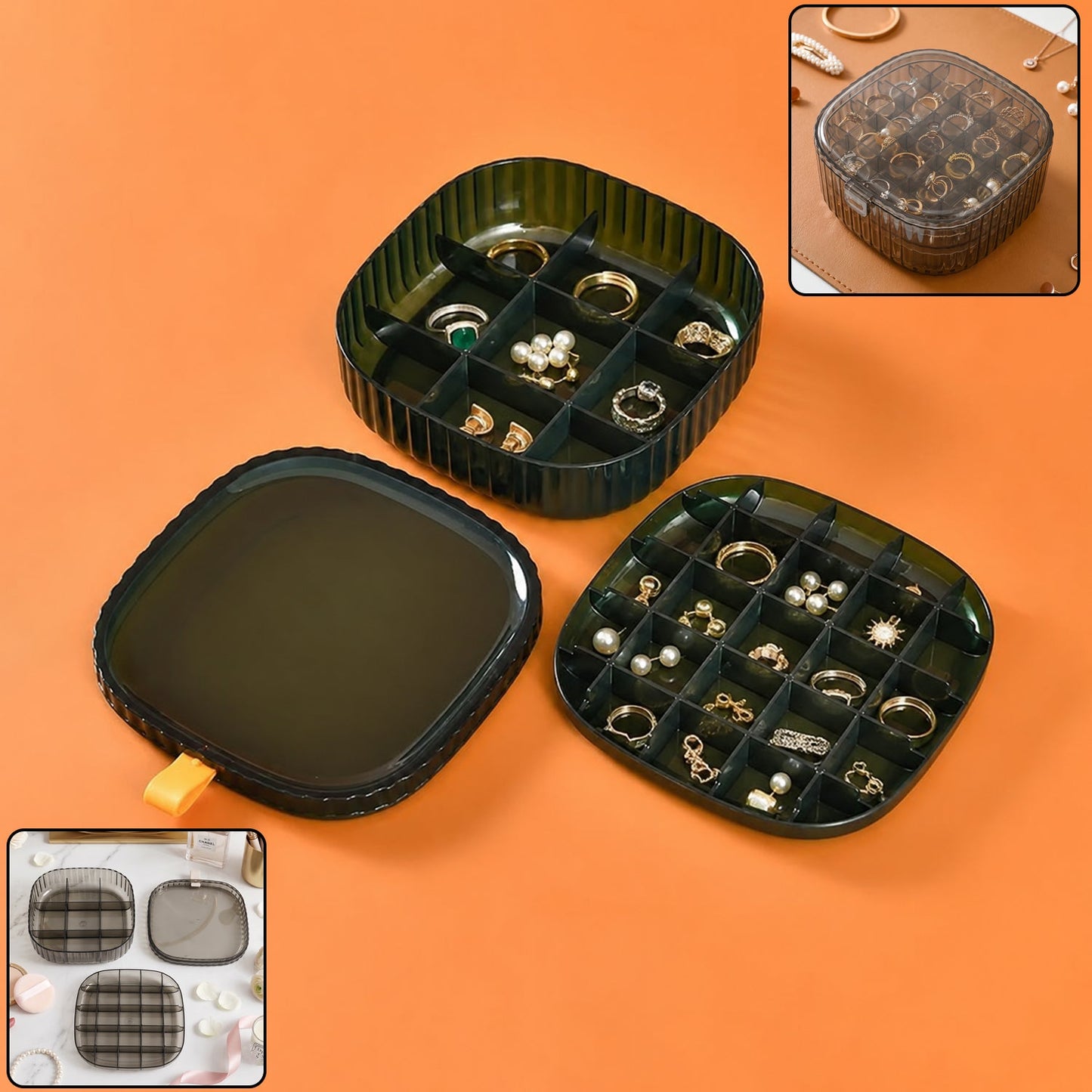 Plastic Multi-compartment Jewelry Organizer Box Stackable Ring Storage (1 Set)