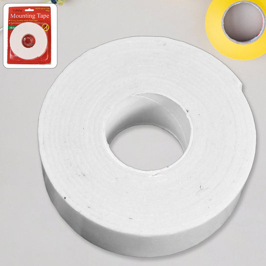 Small Wukusy double-sided foam mounting tape for office use, shown in a close-up image with peel-off backing.