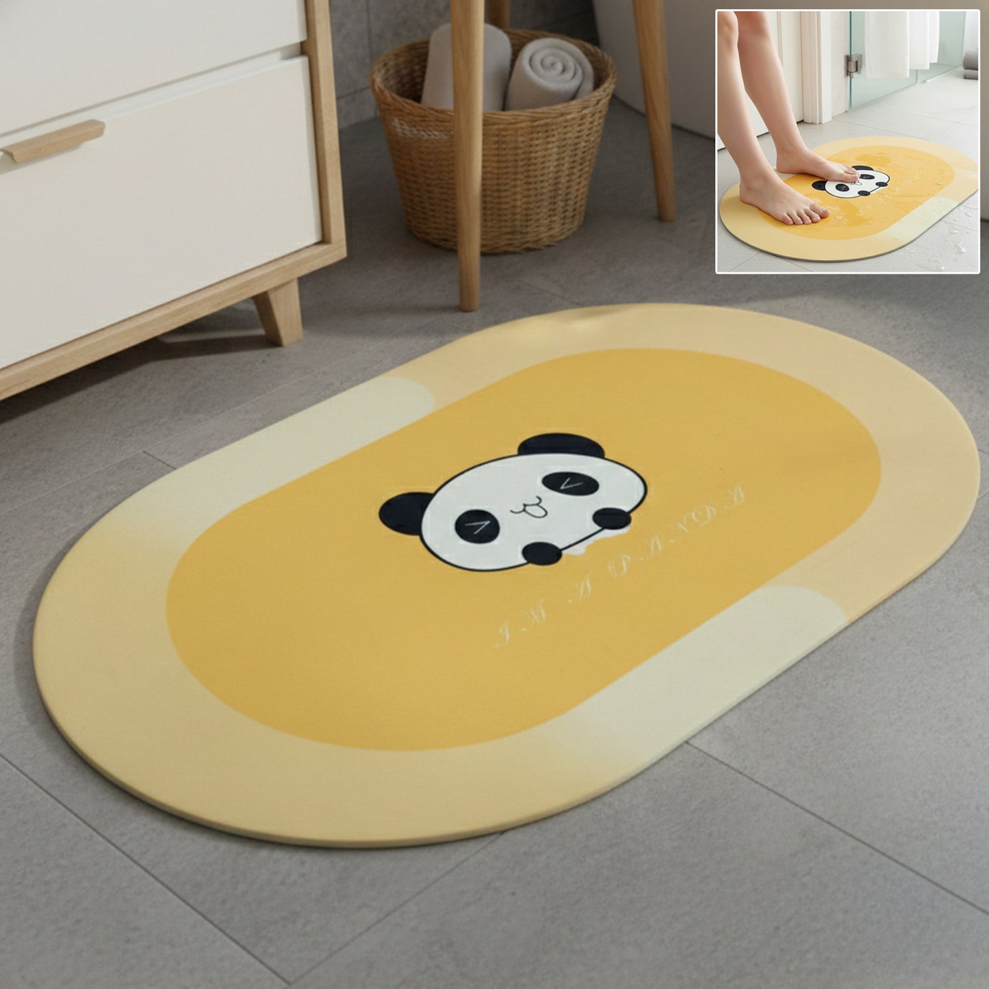 Anti-slip Cartoon Panda Printed Bathroom Floor Mat (1 Pc 90 X 59 Cm)