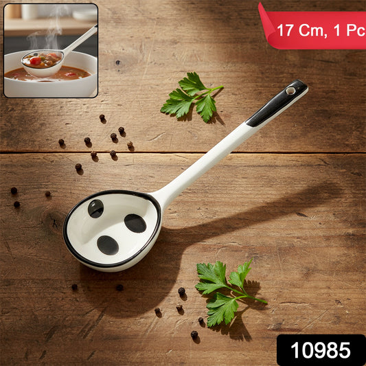 Wukusy premium 17 cm heat-resistant ceramic soup ladle with a long handle and deep bowl for serving hot soups and stews
