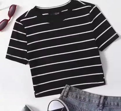 Pretty Graceful Striped Women Tops & Tunics – Lycra Sleeveless Crop Top