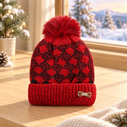 Wukusy soft knitted winter beanie cap with pom pom and warm inner lining, designed for cold weather comfort.